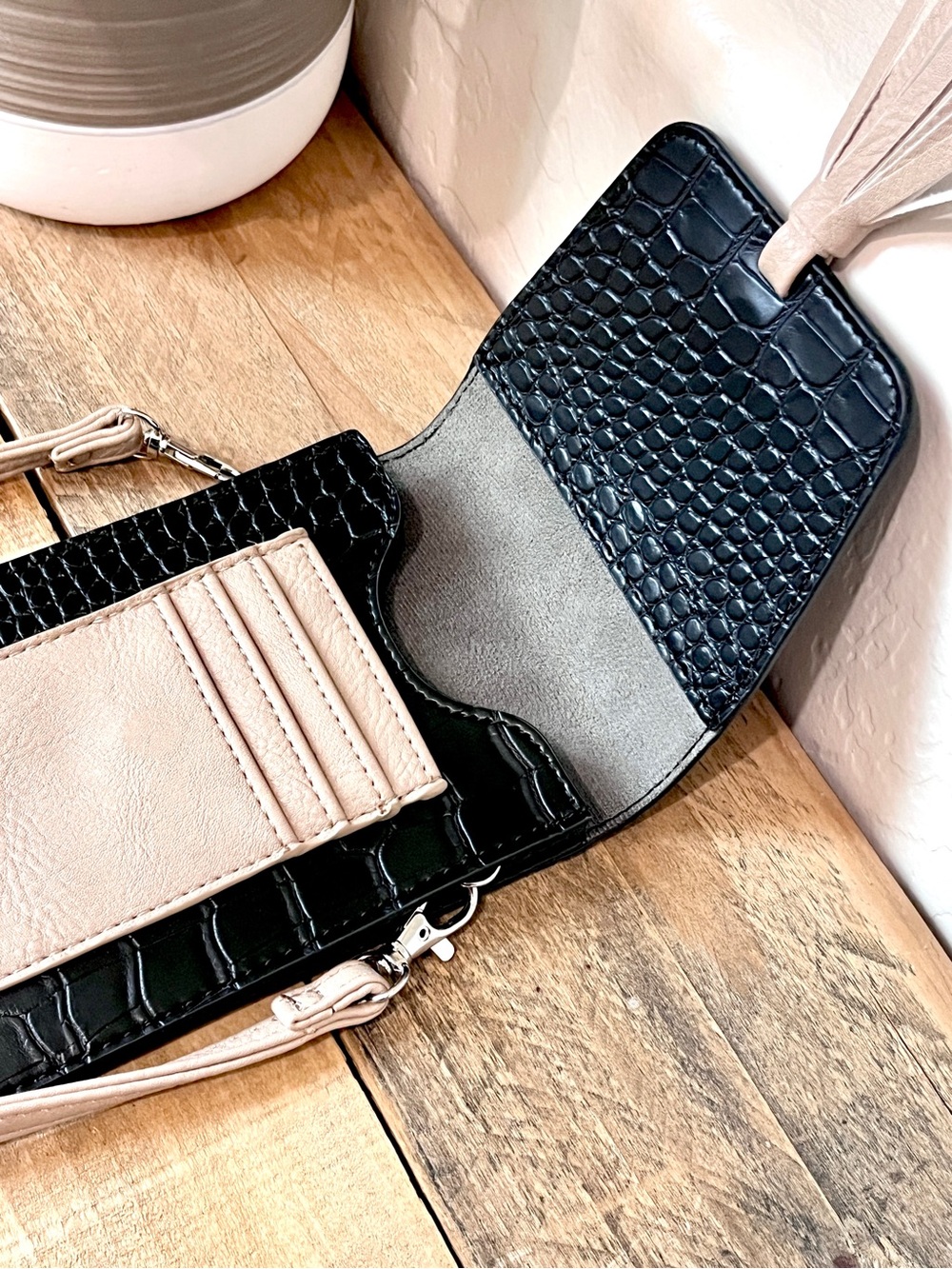 K. Carroll Black Croc Embossed Phone Crossbody Pouch Wallet - Picture 6 of 9